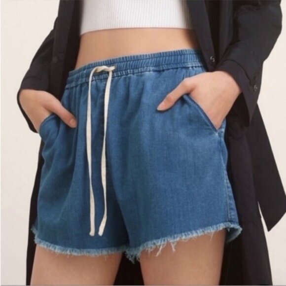 Aritzia Wilfred Free Classic Blue Denim Cotton Shorts size S - Picture 1 of 8